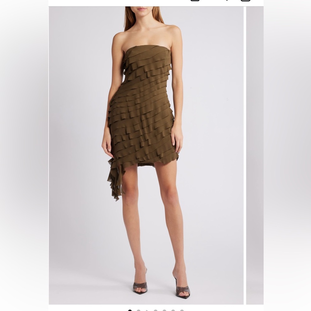 Mistress Rocks Ruffle Strapless Minidress olive regular medium worn once‎ EUC